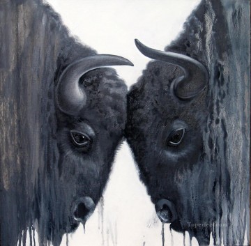 Ganado Vaca Toro Painting - toros blancos y negros